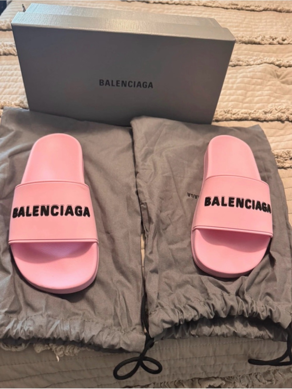 Balenciaga Pink Slide Sandals with Black Logo